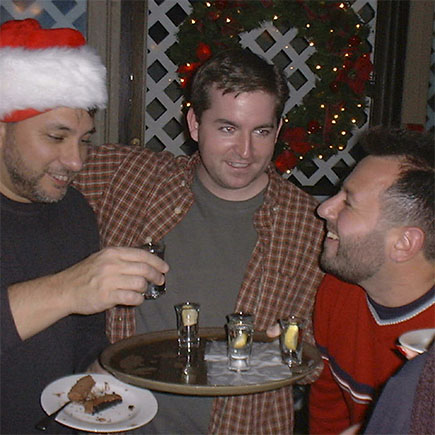 Pat Macri, Bill McGuirk and David Denara, at our 2000 holiday party at Finley’s in Huntington