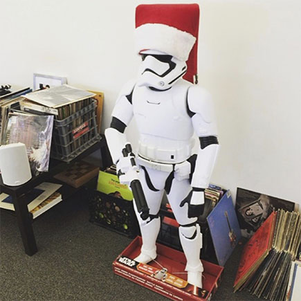 Santa Stormtrooper protecting our vinyl collection