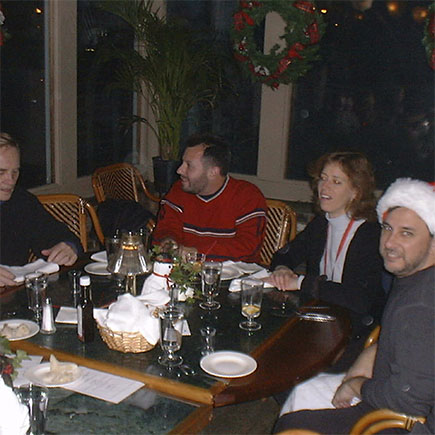 Dick Hanley, David Denara, Theresa and Pat Macri at our 2000 holiday party at Finley’s in Huntington